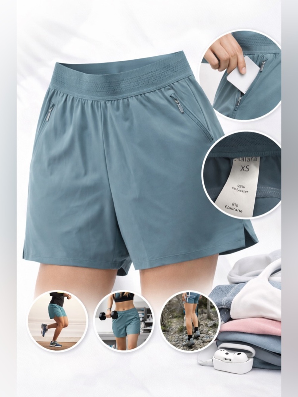 Halara Athletic Running Shorts XS Teal Blue‎ High Rise Zip Pocket NWOT